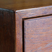 Mitred timber corner construction on mid-nineteenth-century camphor wood campaign chest.