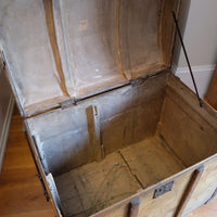 Inside -Antique Victorian pine domed trunk with iron straps and timber knock bars, circa 1880