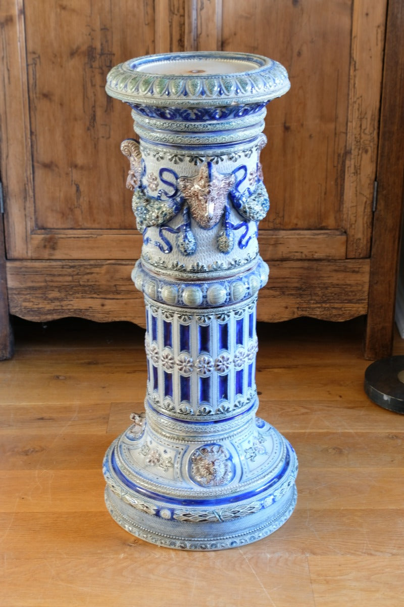 19th-century Westerwald stoneware jardinière with Arts & Crafts pedestal