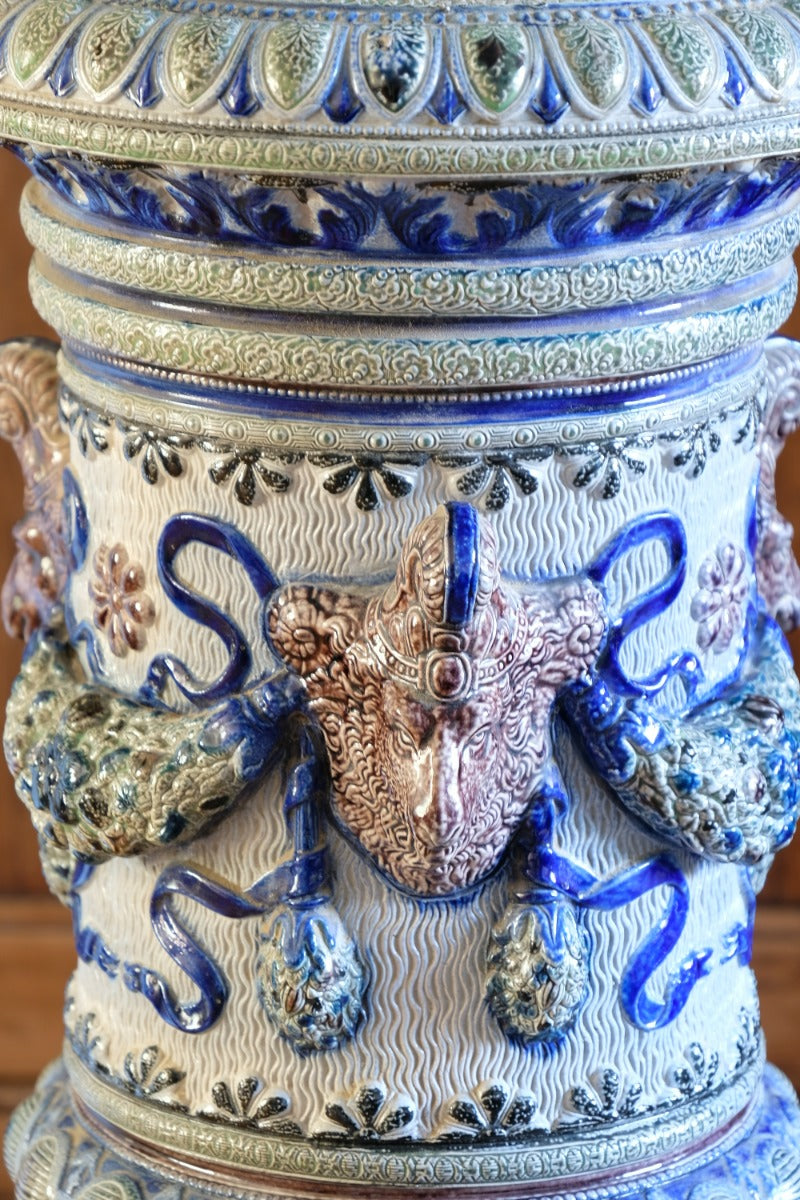 19th-century Westerwald stoneware jardinière with Arts & Crafts pedestal