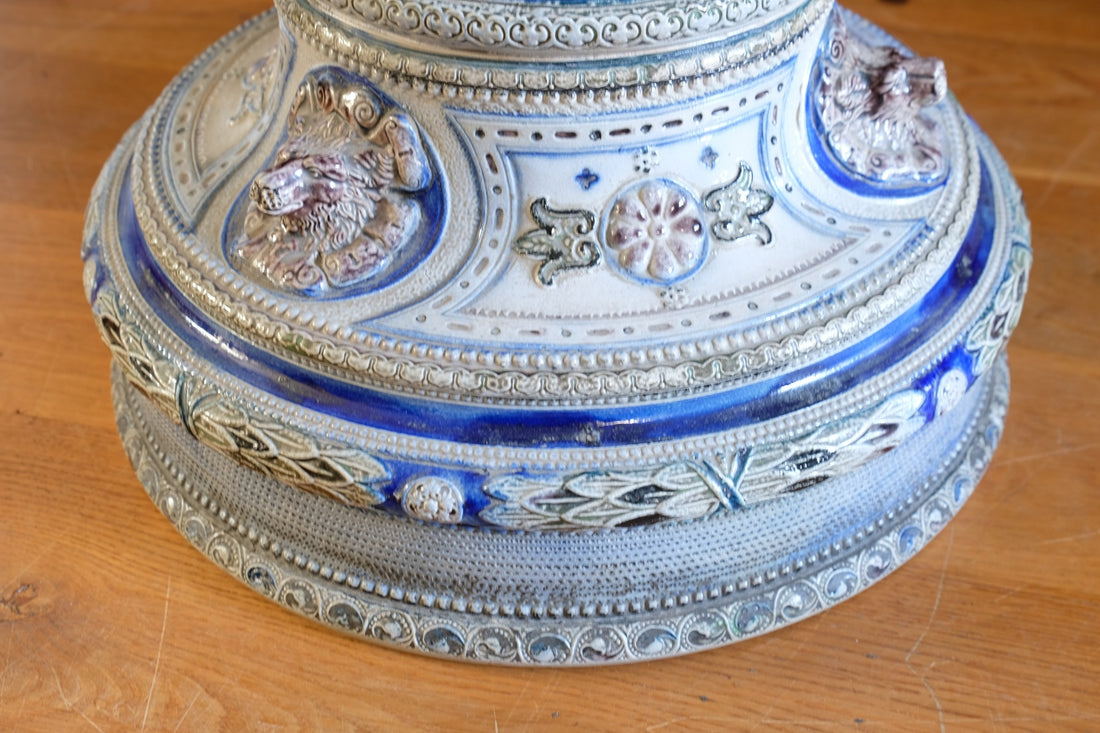 19th-century Westerwald stoneware jardinière with Arts & Crafts pedestal