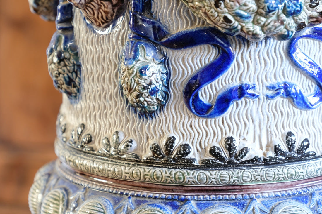 19th-century Westerwald stoneware jardinière with Arts & Crafts pedestal