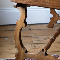 Shaped trestle supports with Spanish Revival influence o the Arts & Crafts Oak Console Table with Drawers – Beresford & Hicks
