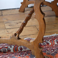 Arts & Crafts oak console table by Beresford & Hicks with two drawers and shaped trestle supports