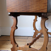 Arts & Crafts oak console table by Beresford & Hicks with two drawers and shaped trestle supports