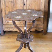 syrian carved hardwood mother of pearl inlaid occasional table