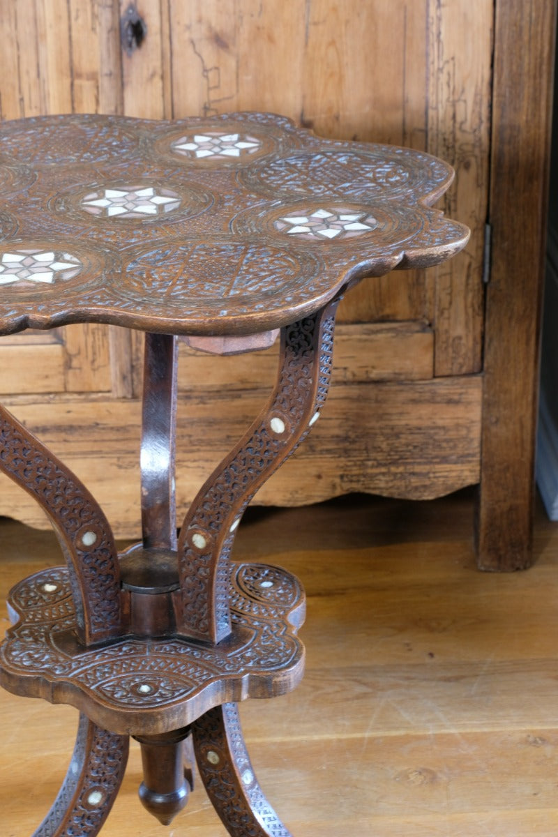 syrian carved hardwood mother of pearl inlaid occasional table