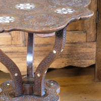 syrian carved hardwood mother of pearl inlaid occasional table