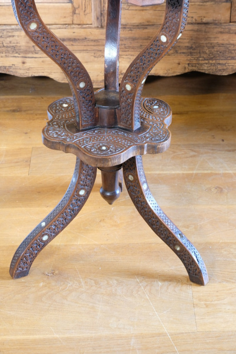 syrian carved hardwood mother of pearl inlaid occasional table