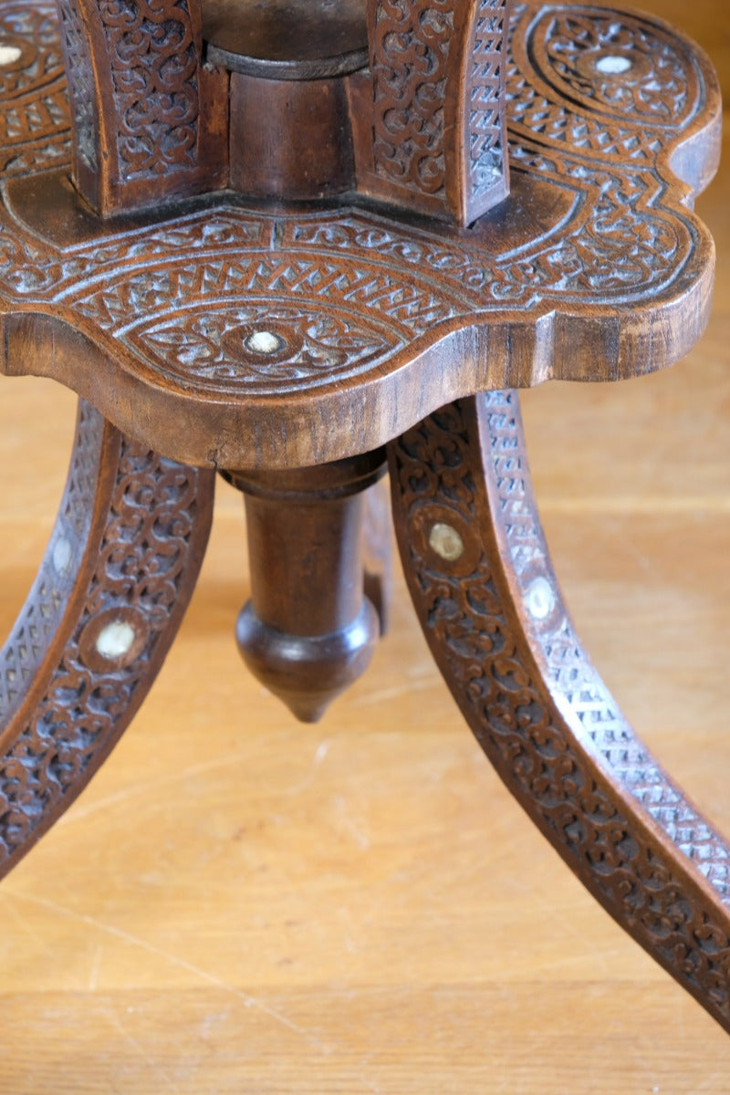 syrian carved hardwood mother of pearl inlaid occasional table
