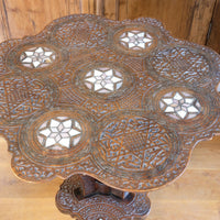 syrian carved hardwood mother of pearl inlaid occasional table