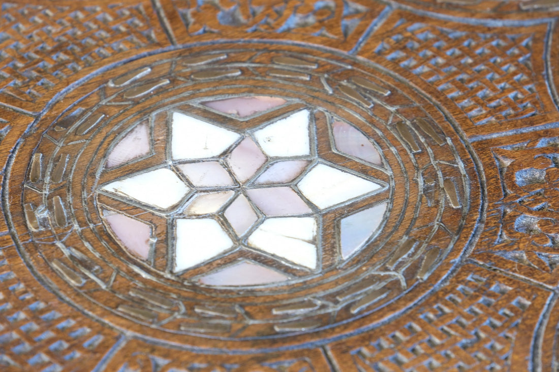 hand carved floral inlay table syrian wood craftsmanship