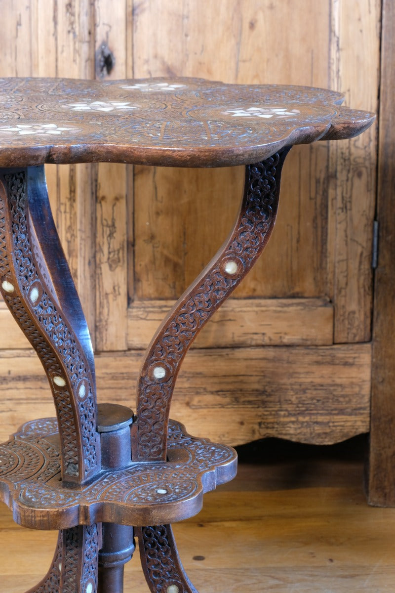 syrian carved hardwood mother of pearl inlaid occasional table