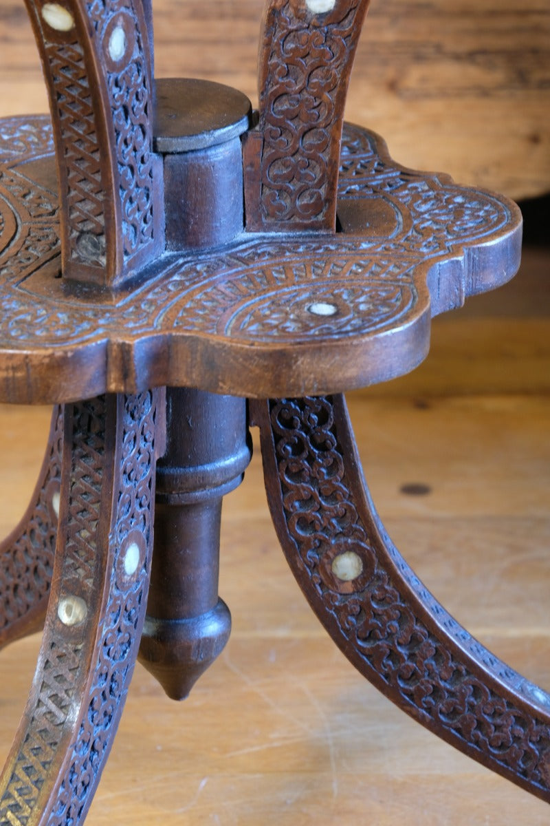 syrian carved hardwood mother of pearl inlaid occasional table