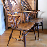 Pair of 19th Century Windsor Wheelback Armchairs in Ash and Elm