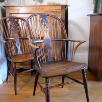 Pair of 19th Century Windsor Wheelback Armchairs in Ash and Elm