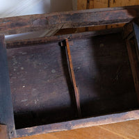 18th century country oak side table with a single panelled drawer, brass handles and baluster-turned front legs