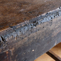 18th century country oak side table with a single panelled drawer, brass handles and baluster-turned front legs