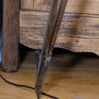 Oak and brass military-style tripod floor lamp with original fittings