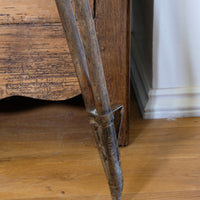 Oak and brass military-style tripod floor lamp with original fittings
