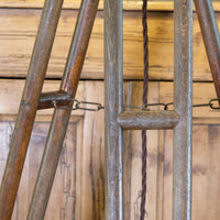 Oak and brass military-style tripod floor lamp with original fittings