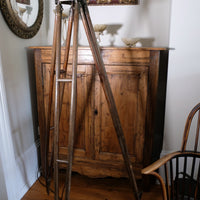 Oak and brass military-style tripod floor lamp with original fittings