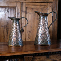 Pair Arts and Crafts Reptile Repousse Copper Jugs By Joseph Sankey & Sons