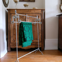 Vintage Wrought Iron Painted Towel Rail With Scroll Ends and Cabriole Legs