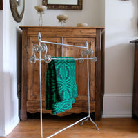 Vintage Wrought Iron Painted Towel Rail With Scroll Ends and Cabriole Legs