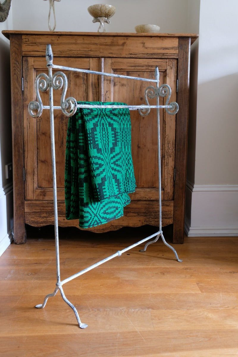 Vintage Wrought Iron Painted Towel Rail With Scroll Ends and Cabriole Legs