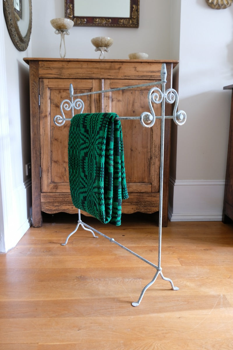 Vintage Wrought Iron Painted Towel Rail With Scroll Ends and Cabriole Legs