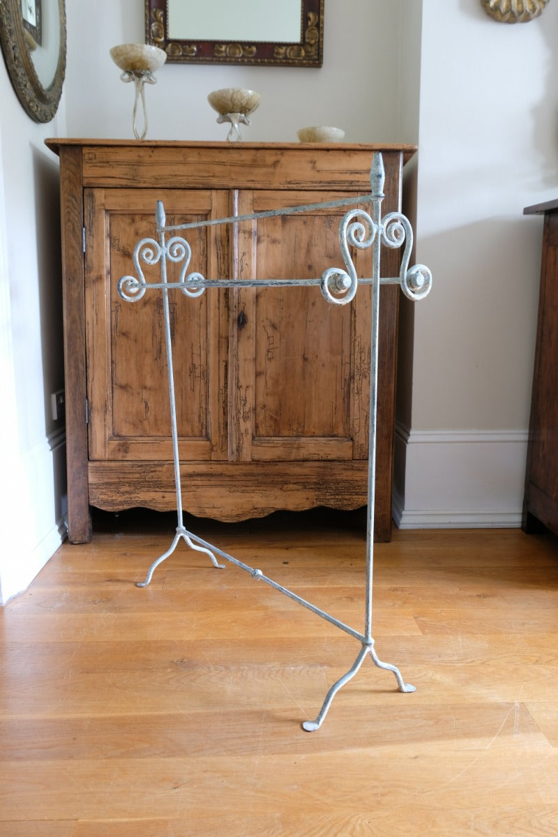 Vintage Wrought Iron Painted Towel Rail With Scroll Ends and Cabriole Legs