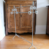 Vintage Wrought Iron Painted Towel Rail With Scroll Ends and Cabriole Legs