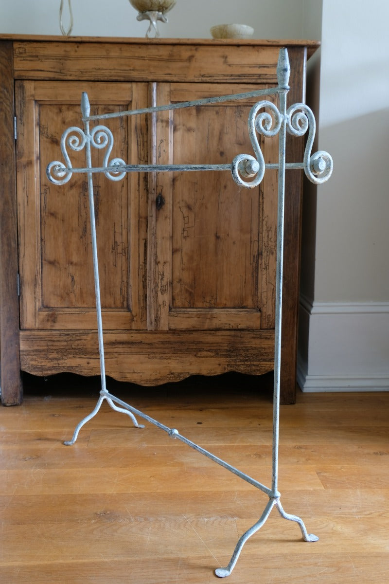 Vintage Wrought Iron Painted Towel Rail With Scroll Ends and Cabriole Legs