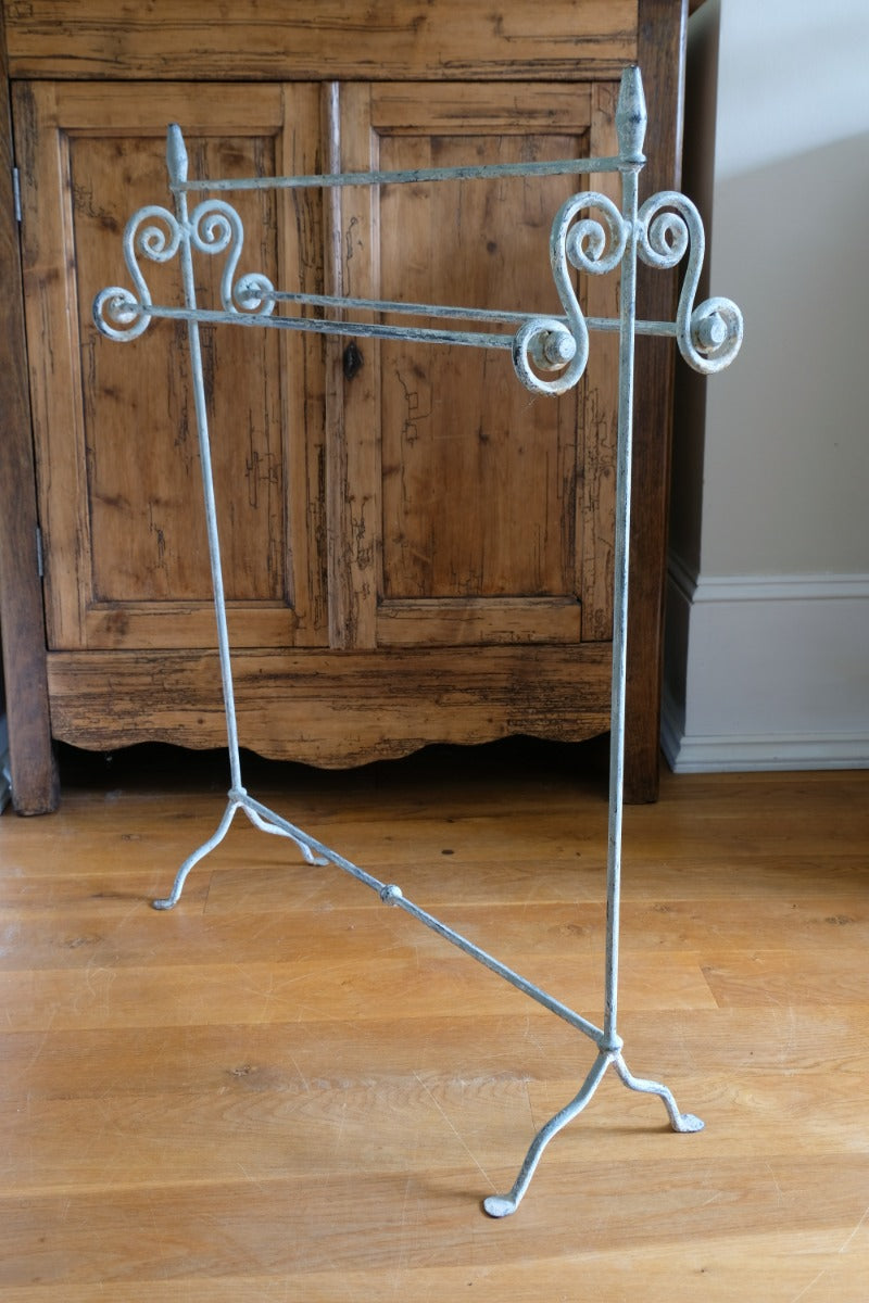 Vintage Wrought Iron Painted Towel Rail With Scroll Ends and Cabriole Legs