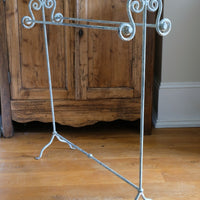 Vintage Wrought Iron Painted Towel Rail With Scroll Ends and Cabriole Legs