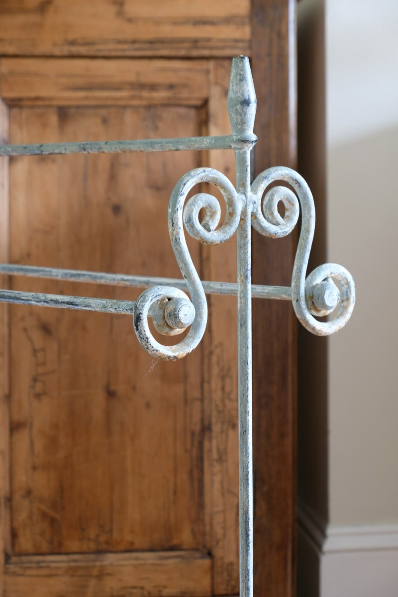 Vintage Wrought Iron Painted Towel Rail With Scroll Ends and Cabriole Legs