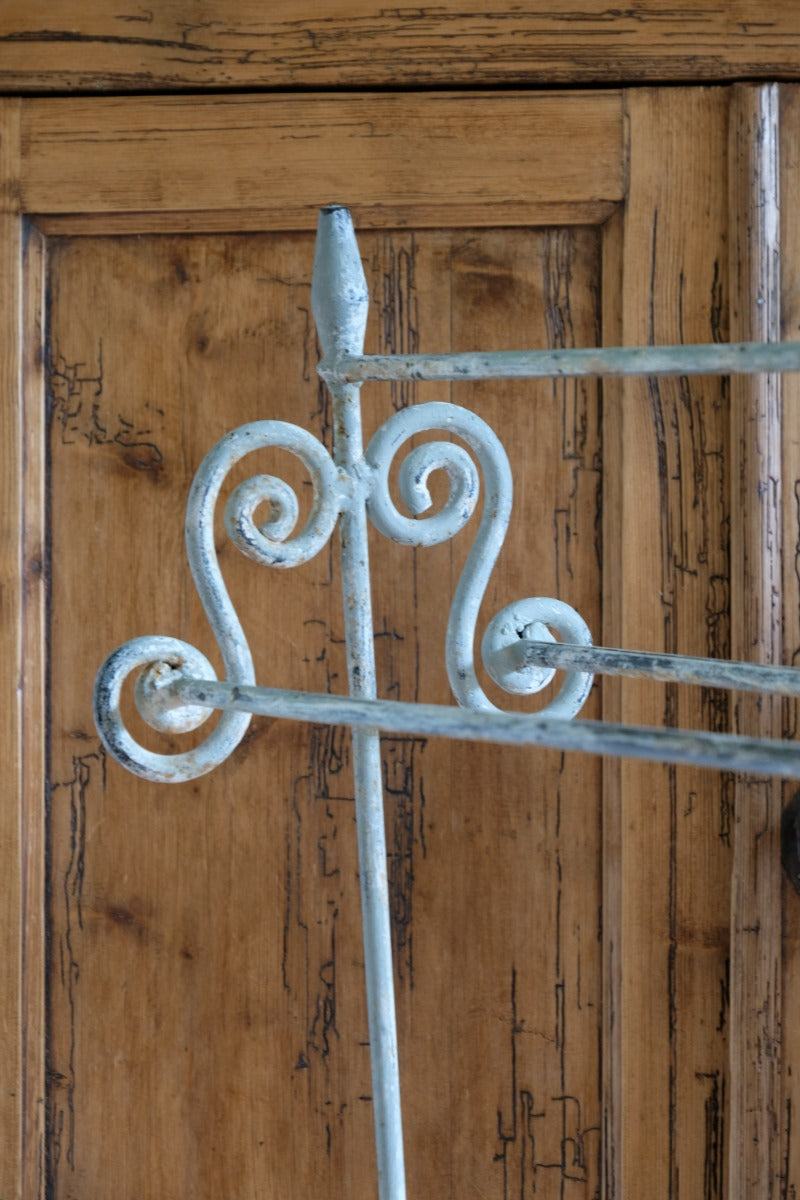 Vintage Wrought Iron Painted Towel Rail With Scroll Ends and Cabriole Legs