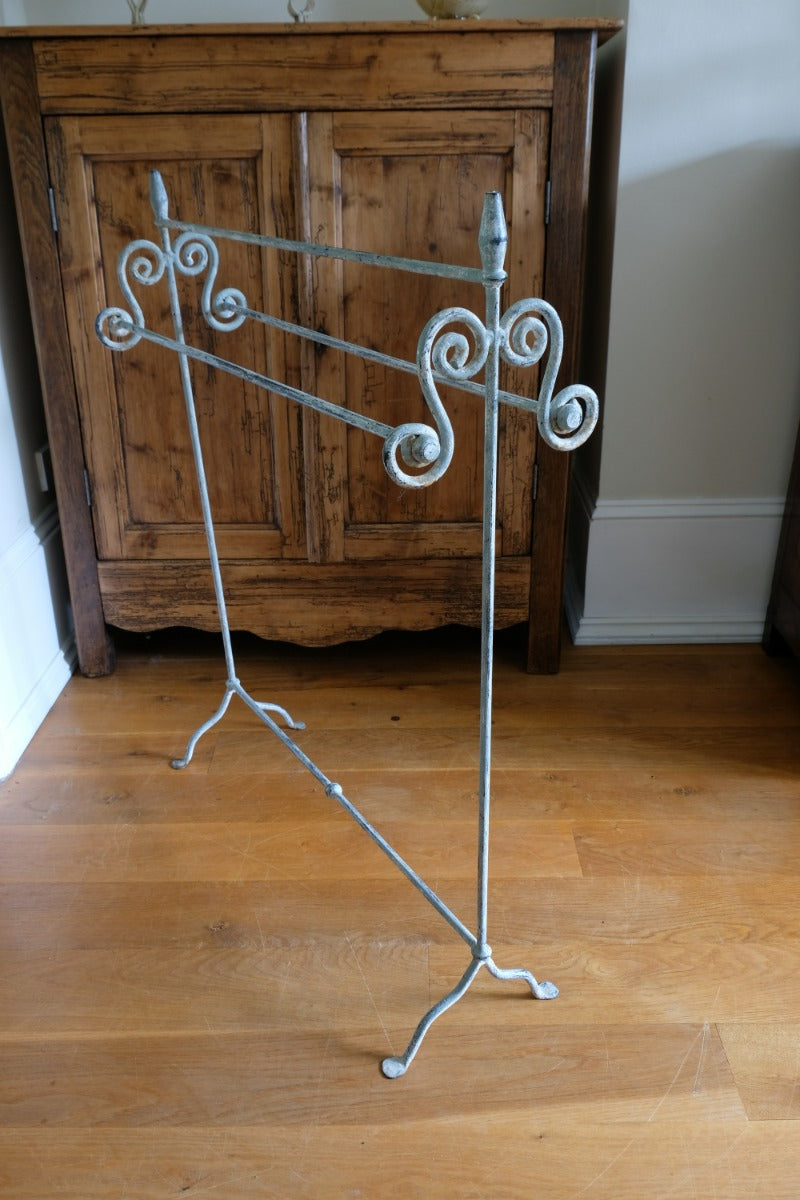 Vintage Wrought Iron Painted Towel Rail With Scroll Ends and Cabriole Legs