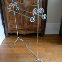 Vintage Wrought Iron Painted Towel Rail With Scroll Ends and Cabriole Legs