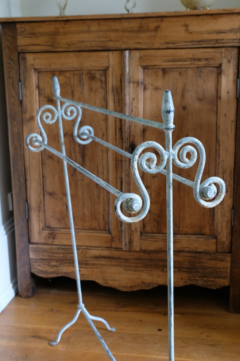 Vintage Wrought Iron Painted Towel Rail With Scroll Ends and Cabriole Legs