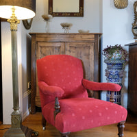 19th Century Open Arm Library Armchair With Serpentine Back and Original Castors