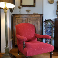 19th Century Open Arm Library Armchair With Serpentine Back and Original Castors