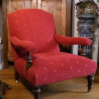 19th Century Open Arm Library Armchair With Serpentine Back and Original Castors