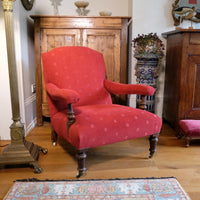 19th Century Open Arm Library Armchair With Serpentine Back and Original Castors