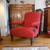 19th Century Open Arm Library Armchair With Serpentine Back and Original Castors