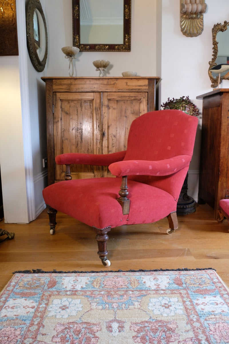 19th Century Open Arm Library Armchair With Serpentine Back and Original Castors