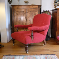 19th Century Open Arm Library Armchair With Serpentine Back and Original Castors