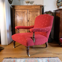 19th Century Open Arm Library Armchair With Serpentine Back and Original Castors