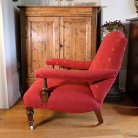 19th Century Open Arm Library Armchair With Serpentine Back and Original Castors
